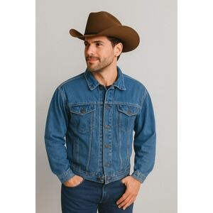 Robert Stock Men's Denim Jacket XL Made in Brazil 100% Cotton Vintage Trucker